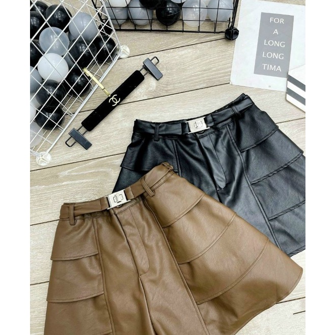 Quần sóc giả váy tầng kèm đai siêu chất