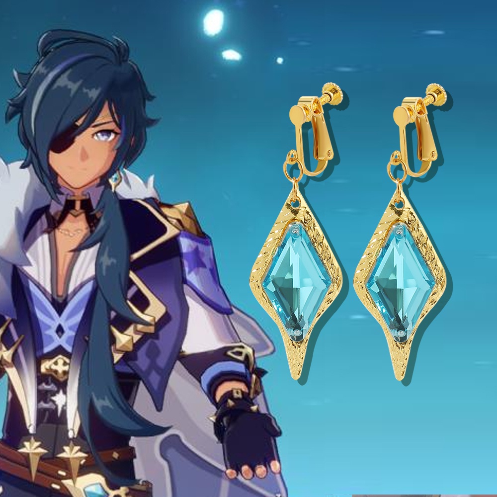 Khuyên tai đính đá pha lê xanh dương hóa trang nhân vật anime Genshin Impact Kaeya Alberich
