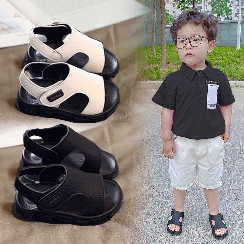 Sandal cho bé trai - dép quai hậu cho bé da PU mềm siêu nhẹ đế êm đen, trắng (từ 1t đến 6t) full hộp Babybees XA2216