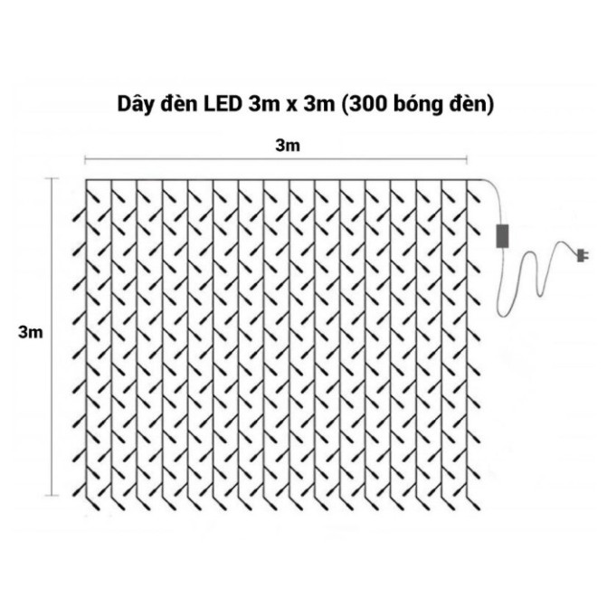 Rèm nháy đèn led 3m x 3m thả 12 dây màu vàng ấm