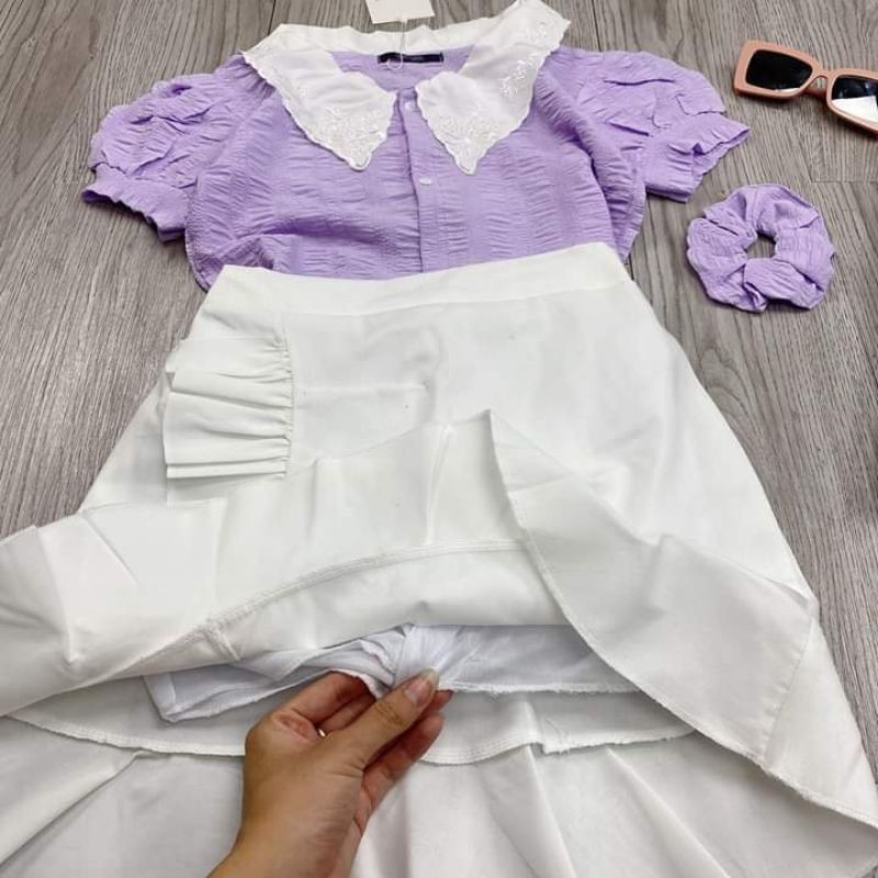 set áo tím cổ piter mix chân vây đuôi cá