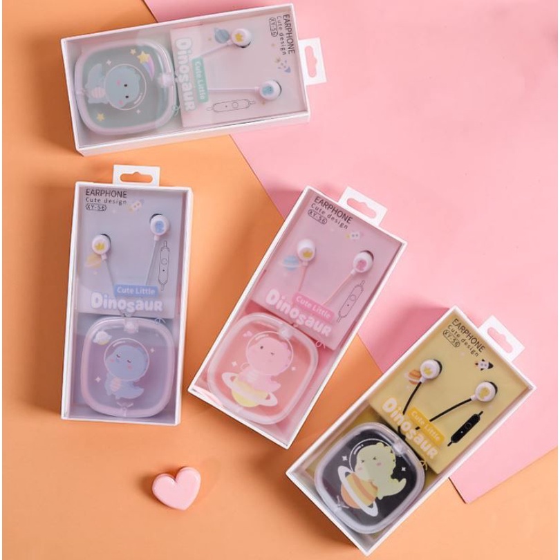Tai nghe Earphone kèm hộp Thú tròn ú - Caro Thú Xù - Khủng Long Phi Hành Gia