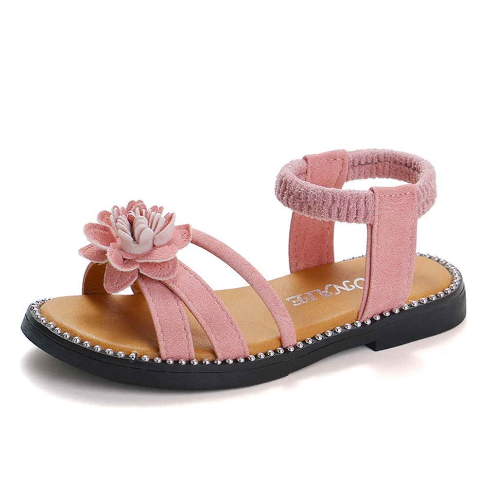 4-16 Years Plus Size Kids Girls Sandals Shoes Rome Fashion Leather Pink Girls Princess Black Sandals Rubber Sole