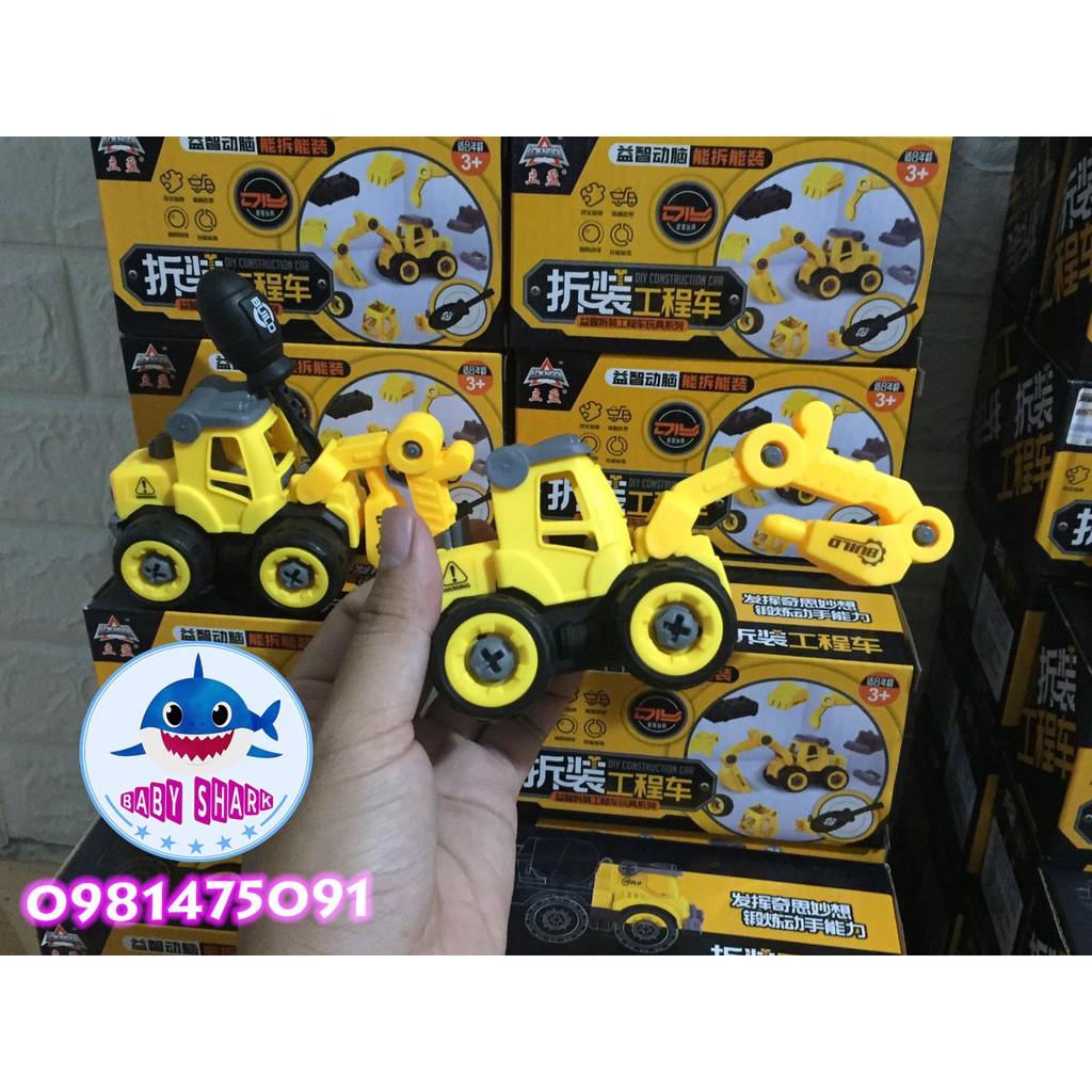 Xe tải,máy xúc,máy cẩu, xe lu, xe trộn bê tông, xe khoan tháo lắp kem tô vít cho bé