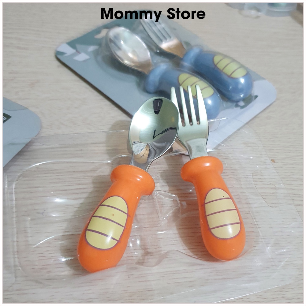 Bộ thìa dĩa inox cao cấp cho bé tập ăn dặm ( 1 thìa, 1 dĩa)