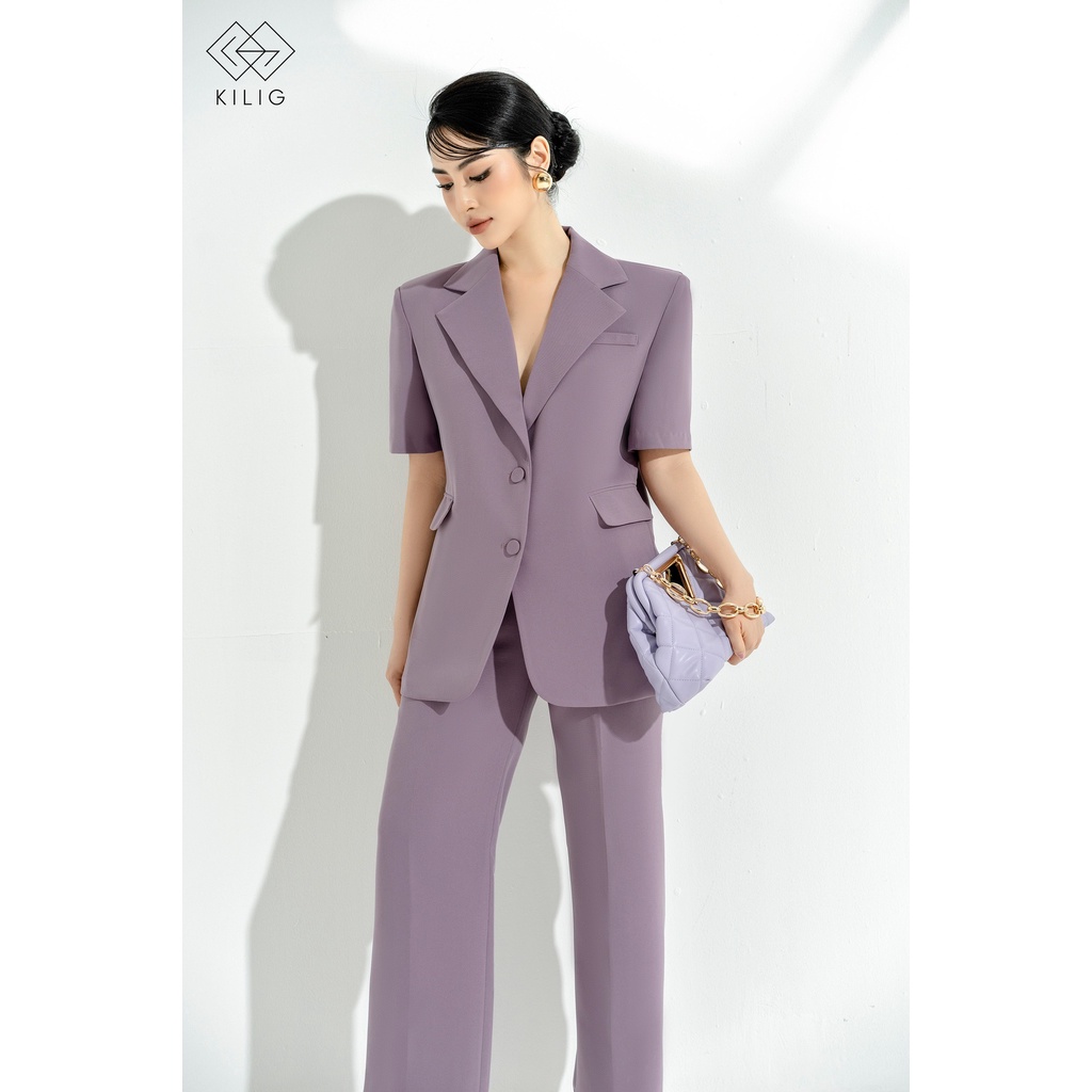 Áo vest kết hợp quần suông tông tím pastel thiết kế KILIG