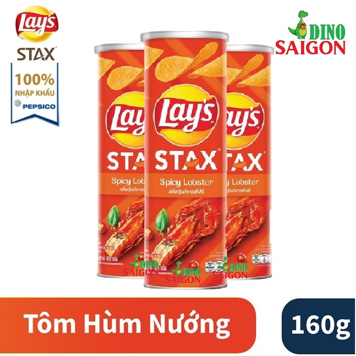 Bộ 3 Hộp Bánh Snack Khoai Tây Lay's Stax Malaysia 160g Vị Tôm Hùm Nướng Ngũ Vị