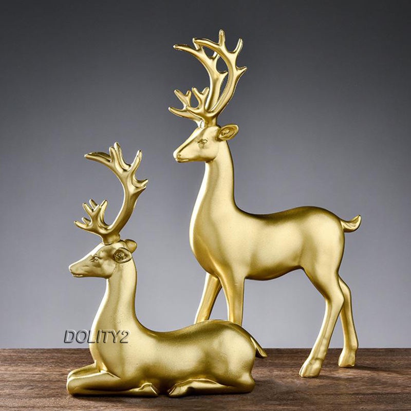 Tượng nai sừng tấm bằng nhựa resin màu vàng bắt mắt dùng trang trí độc đáo