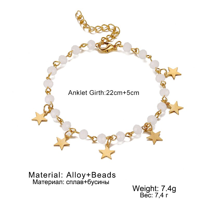 Lắc chân đính hạt đá và mặt ngôi sao màu vàng thời trang vintage cho nữ | BigBuy360 - bigbuy360.vn