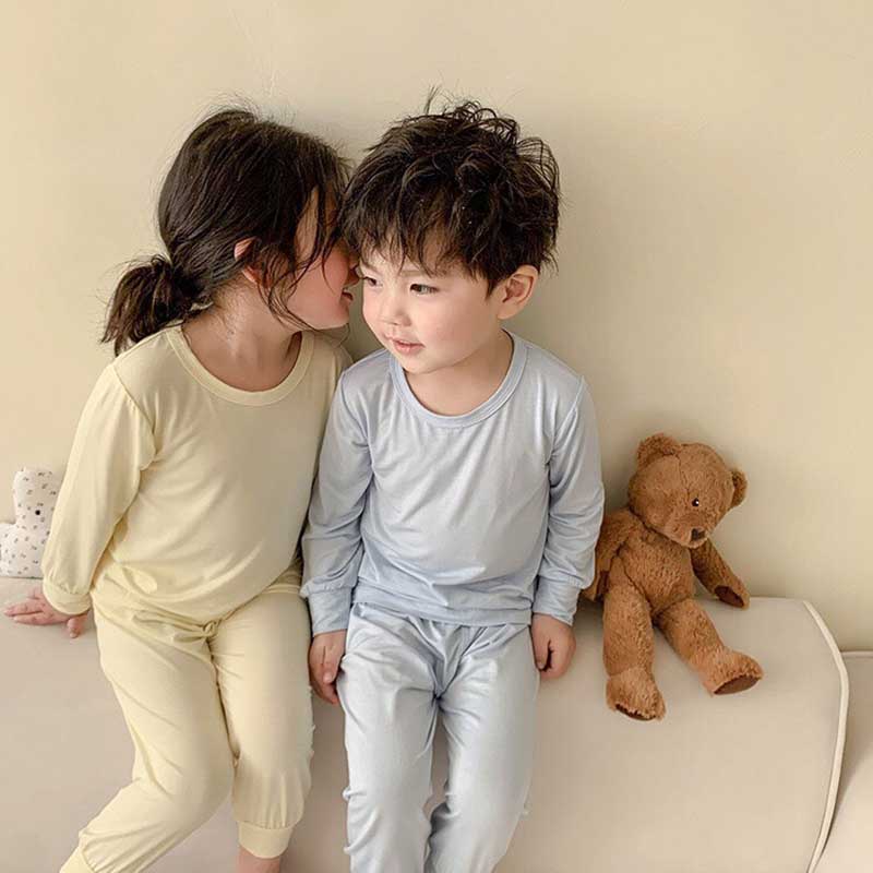 Đồ bộ dài tay trơn TANOSA chất thun lạnh bé trai, bé gái, Bộ dài tay thu đông cho bé 8-22kg