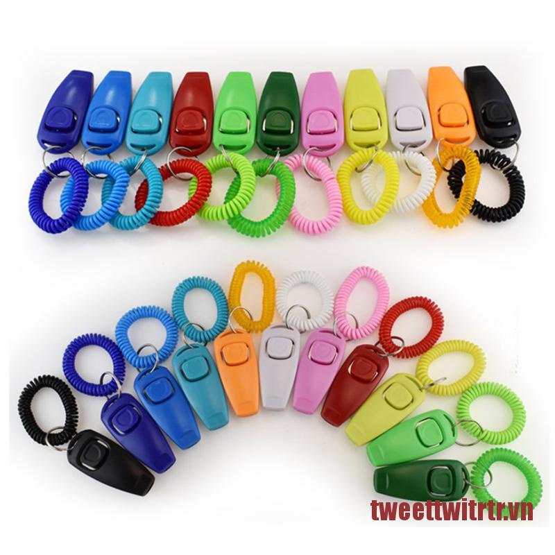 TRTR 2 In 1 Pet Clicker Dog Training Whistle Answer Pet Trainer Guide With Key Ring