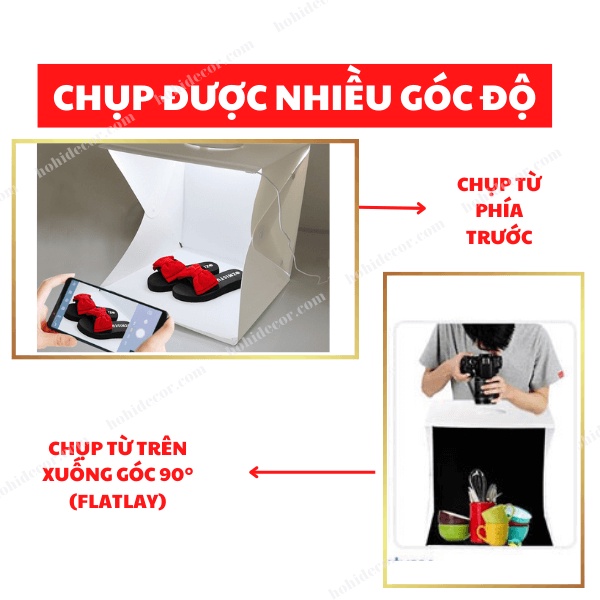 Box Chụp Ảnh Sản Phẩm 40x40 cm, Hộp Chụp Hình Có Đèn Led, Gấp Gọn, Thiết Bị Ánh Sáng Phòng Studio - HoHi Decor