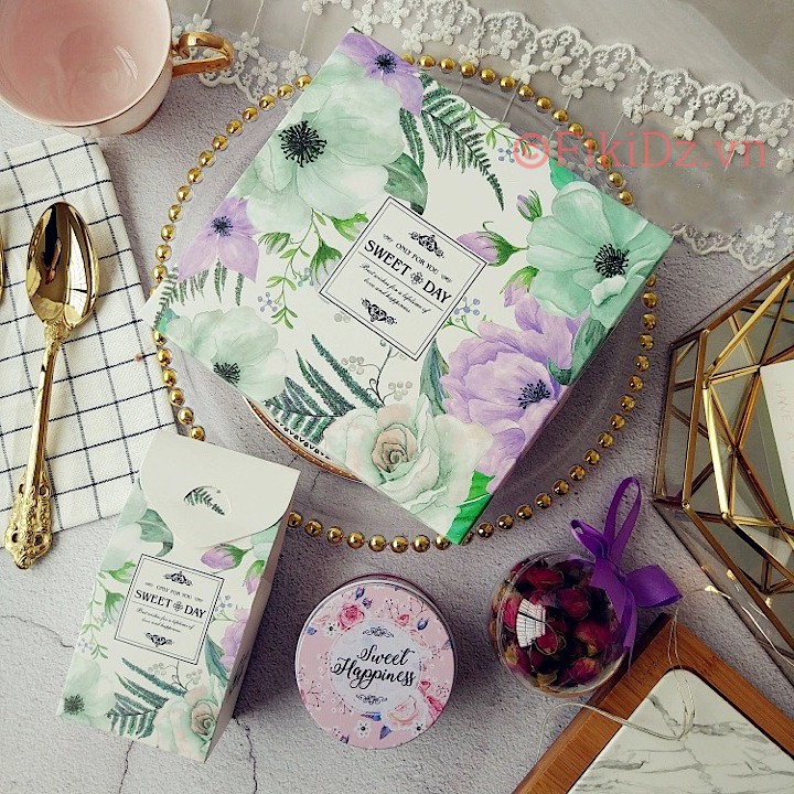 [15*16*6.5] SỈ 24K Set 2 món Hộp quà tặng hộp hoa sáp trà hoa & túi HOA TÍM | BigBuy360 - bigbuy360.vn