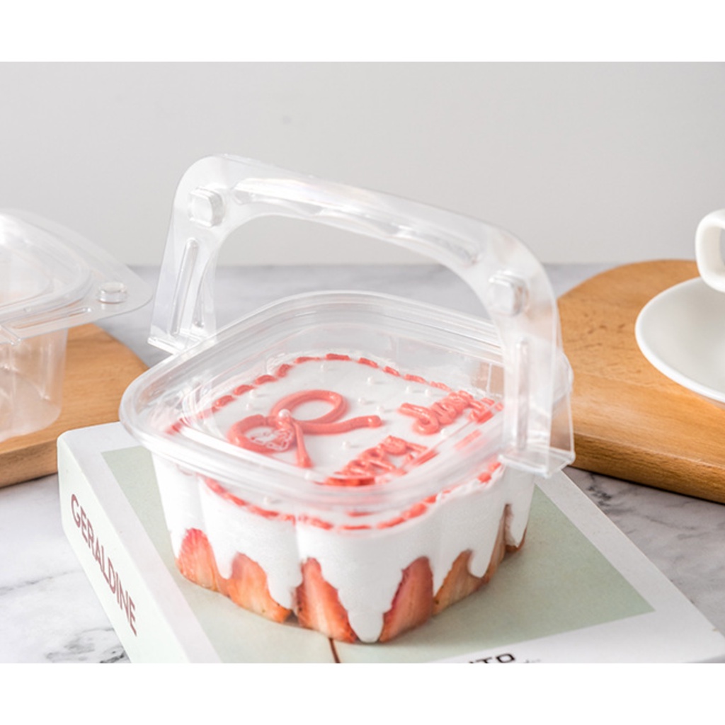 50 cái hộp nhựa hình giỏ hoa có quai xách đựng bánh tiramisu, mousse các loại mã H613