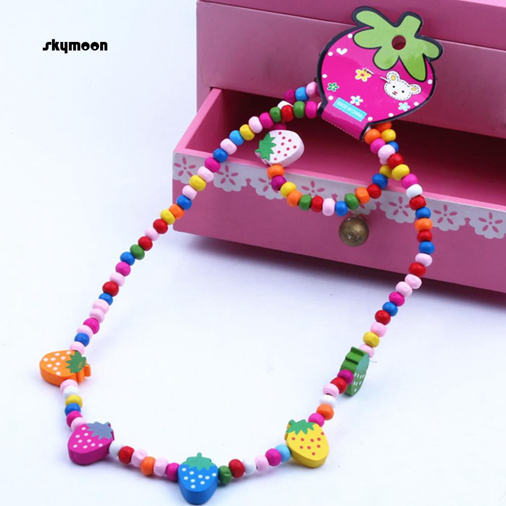 Bộ trang sức vòng tay và vòng cổ chuỗi hạt gỗ xinh xắn cho bé