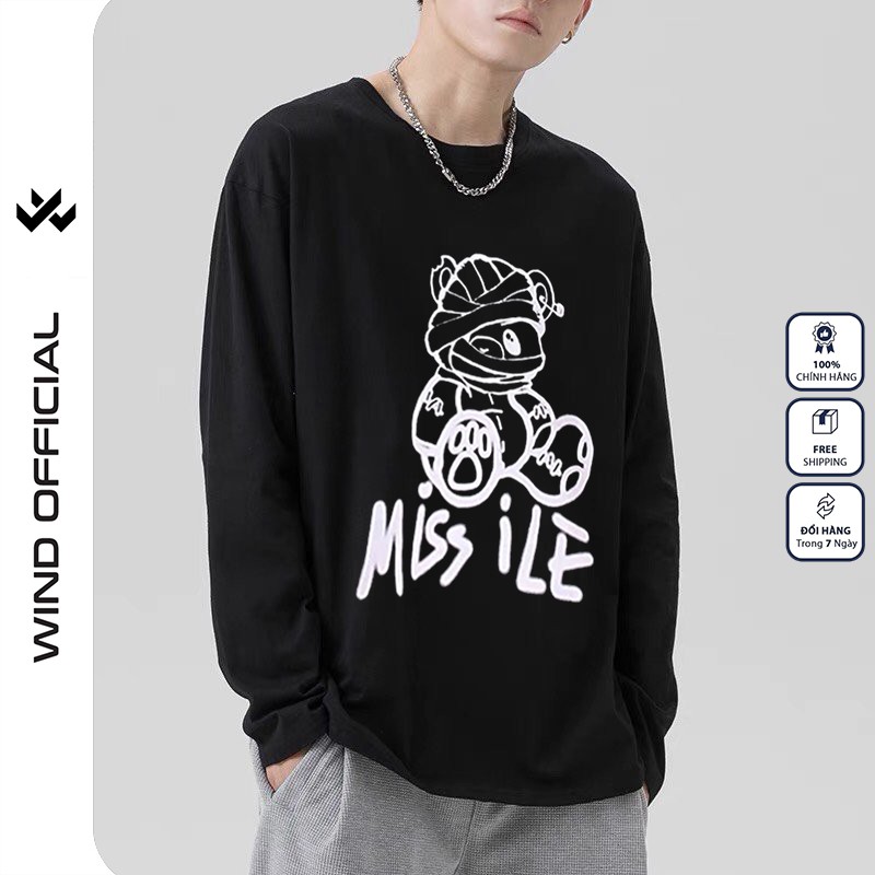 Áo thun tay dài WIND phông unisex form rộng GẤU ILE thời trang nam nữ oversize ulzzang