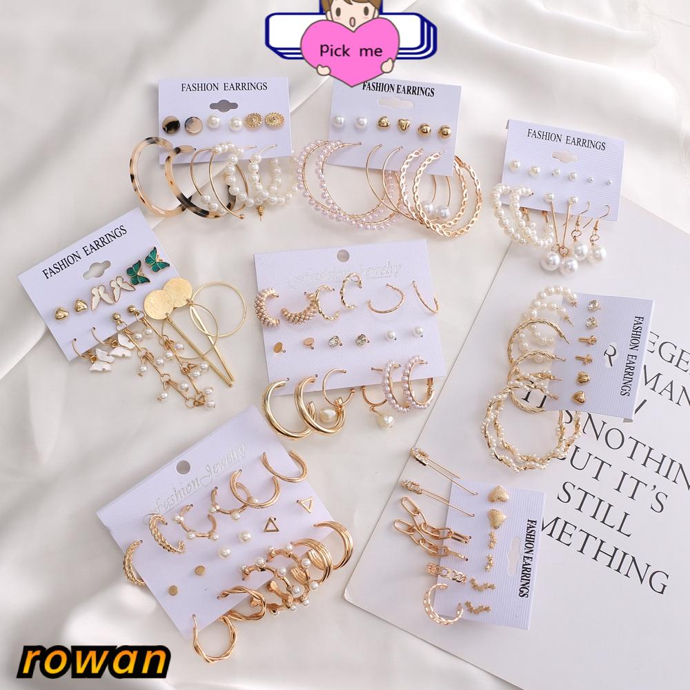 Set 6 Đôi Khuyên Tai Hình Bướm / Chữ Thập / Ngọc Trai Phong Cách Hàn Quốc Cổ Điển Thời Trang Cho Nữ