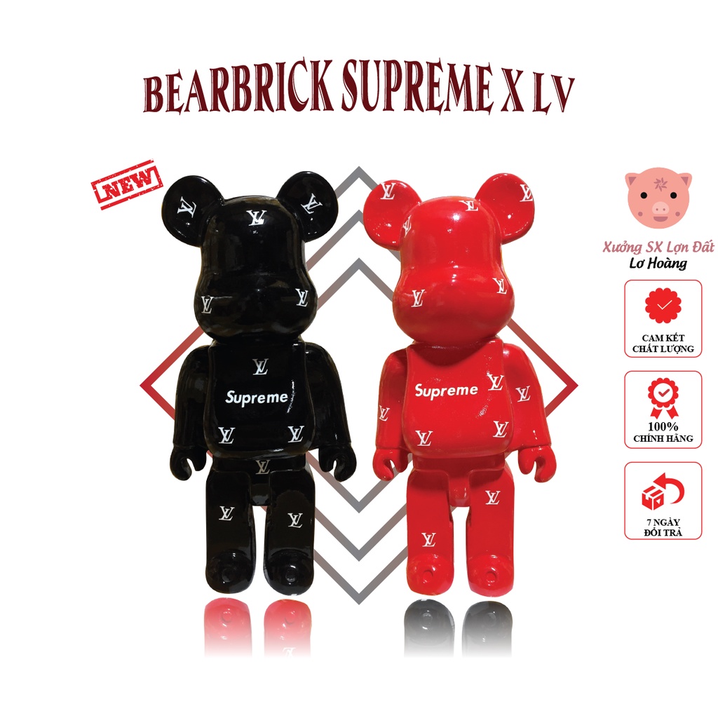 BEARBRICK SUPREME x LV, Tượng Bearbrick, Gấu Bạo Lực 400% cao 28cm