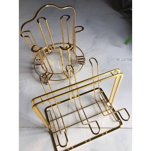 Giá úp cốc mạ vàng - khay úp cốc mạ vàng tròn và chữ nhật ( tặng kèm khay )