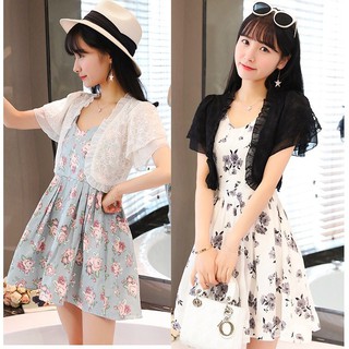 Áo khoác ren tà ngắn tay 2 lớp