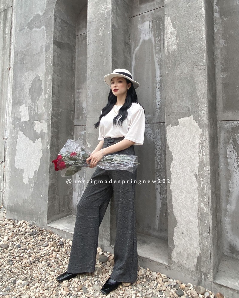 Nadia pants - Q1319 ( Quần kẻ suông cạp cao chất mịn đẹp )