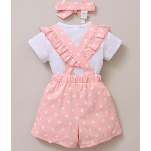 Set 3 món Mikrdoo gồm áo tay ngắn in hình thỏ + quần chấm bi + băng đô cài tóc thời trang mùa hè cho bé gái sơ sinh