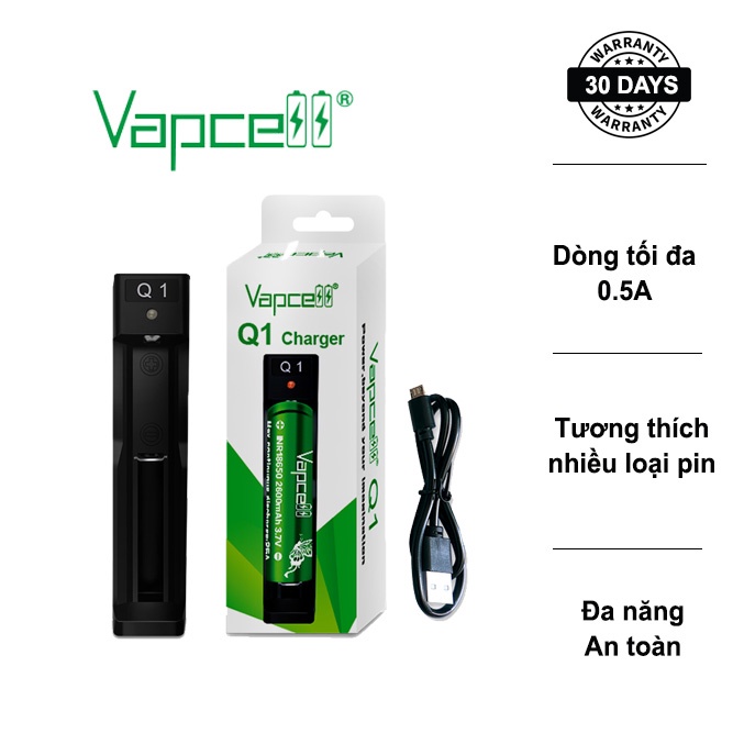 Sạc đơn đa năng VAPCELL Q1 sạc các loại pin 3,7V