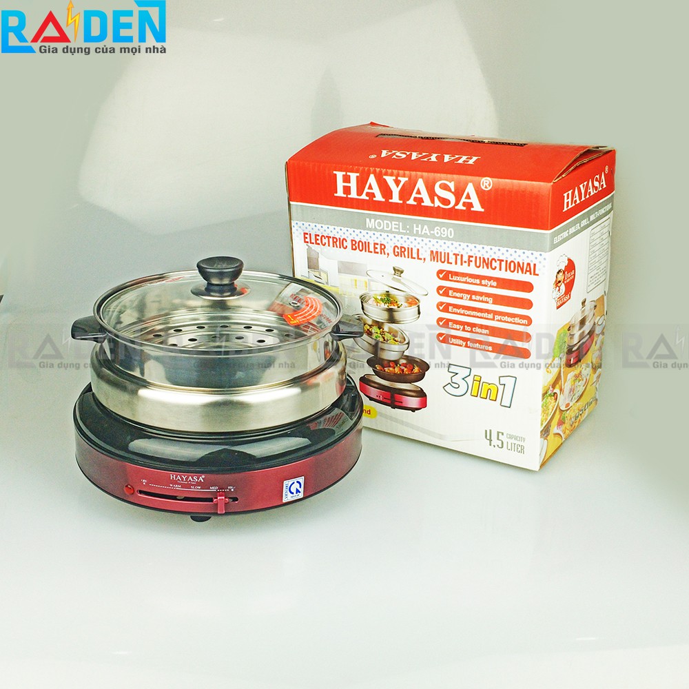 Nồi lẩu điện đa năng 4.5L Hayasa HA-690 với các chức năng nấu lẩu