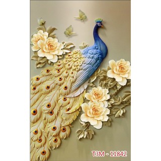 Tranh 3d chim công dán tường kt 100x60 cm