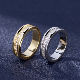 Nhẫn Cưới Thép Titan Mạ Vàng Bạc Đính Đá Zircon Đơn Giản Thời Trang Cho Nam Nữ