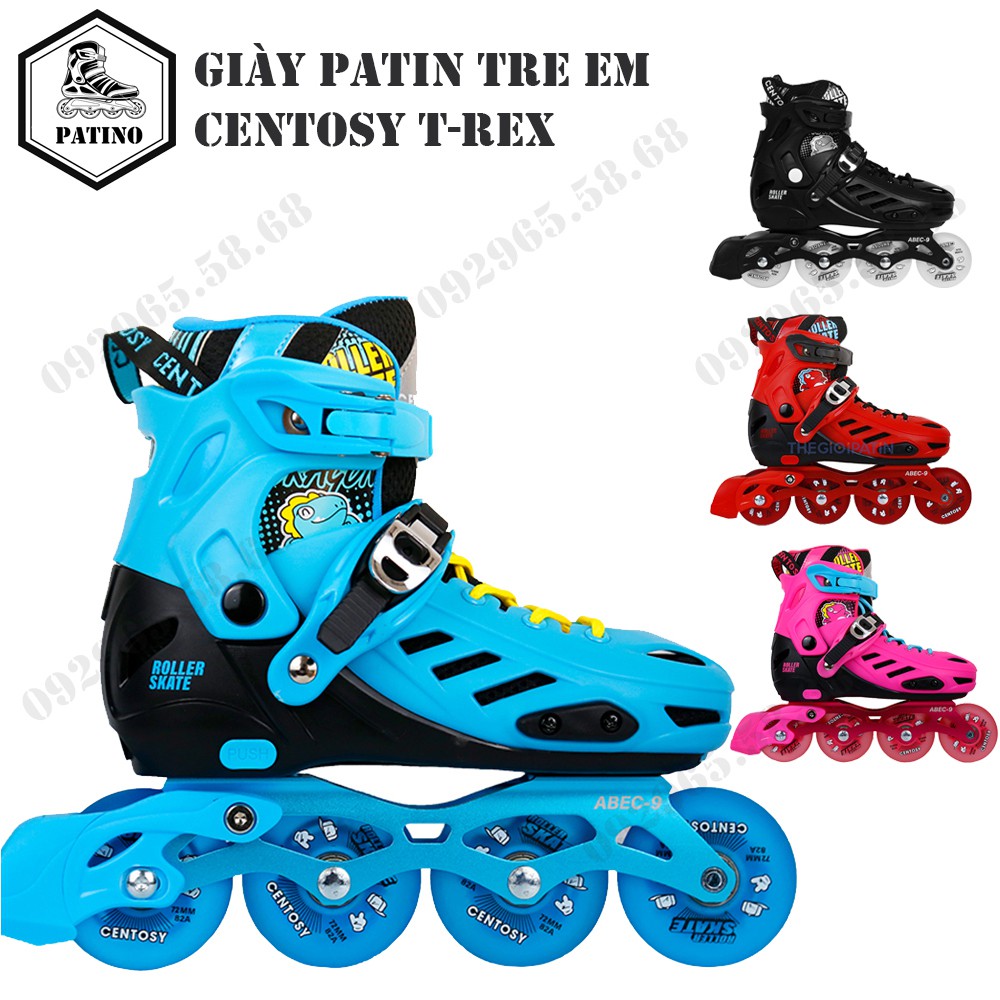 Giày patin trẻ em, 8 bánh phát sáng, Giày Trượt Patin Centosy T-rex chính hãng màu Đỏ PATINO