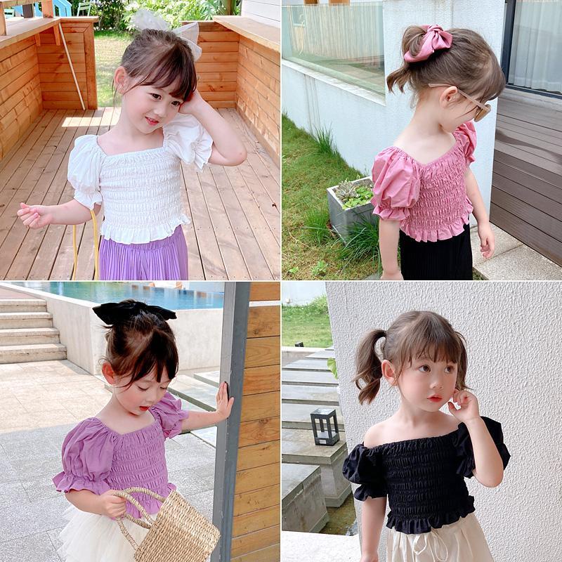 Áo Thun Cotton Tay Phồng Co Giãn Thời Trang Hàn Quốc Dành Cho Bé Gái