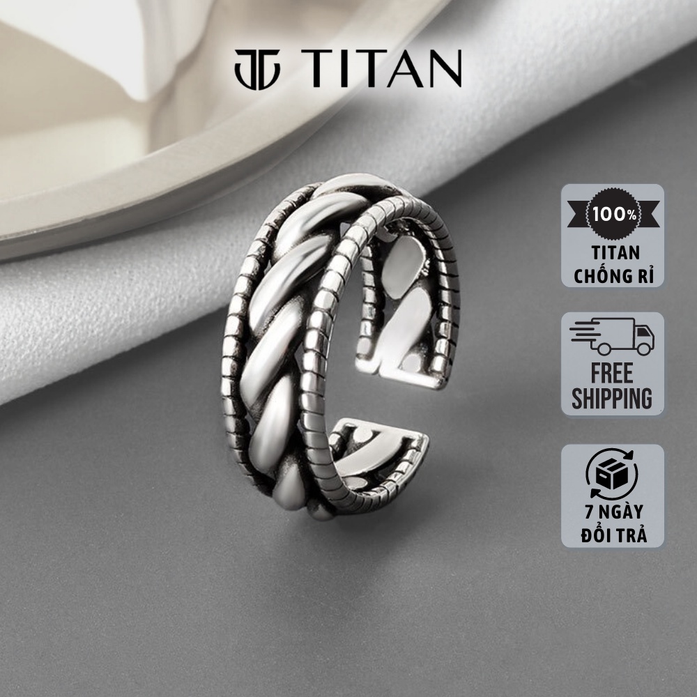 Nhẫn nam nữ họa tiết xoắn ốc, nhẫn thời trang unisex freesize cá tính không gỉ ring titan màu bạc 925 TITAN Shop