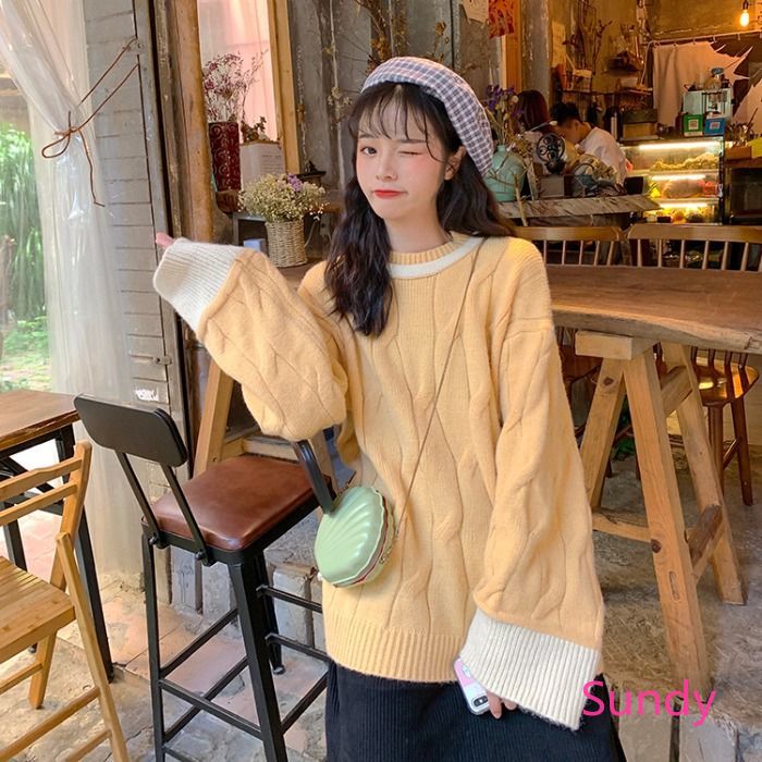 Áo sweater dáng rộng phong cách Hàn Quốc thời trang thu đông cho nữ