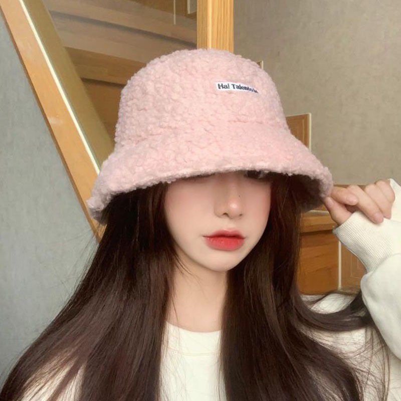 D6780 Mũ lông cừu bucket retro phong cách hàn quốc mũ lông cừu nữ mềm giữ ấm thu đông ulzzang