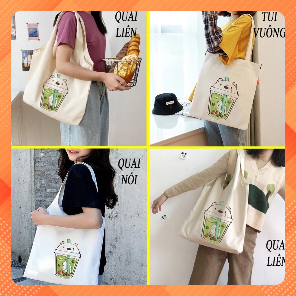 TÚI XÁCH NỮ VẢI CANVAS HÌNH LY GẤU SIÊU CUTE THÍCH HỢP ĐI HỌC , ĐI CHƠI