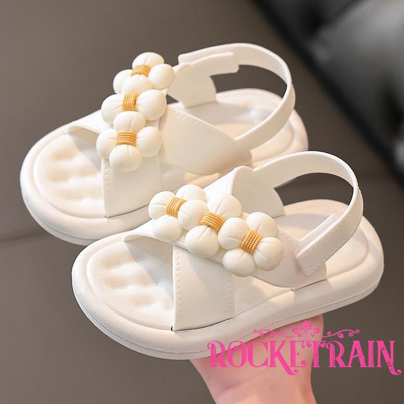 ❈XR☌Little Girls Summer Sandals, Toddlers Sweet Style Three-dimensional Flower Decoration Soft Sole Non-slip Beach