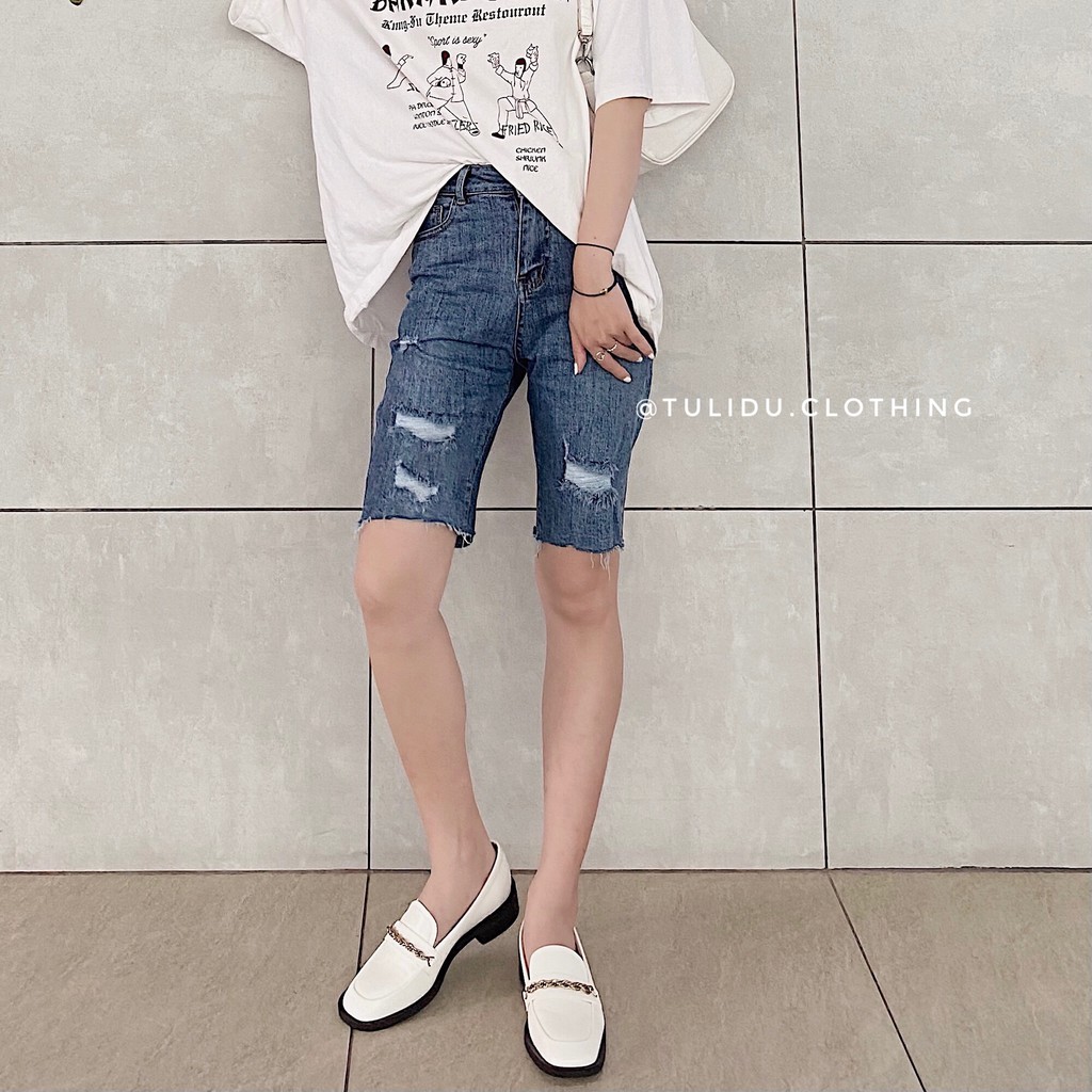 Quần Jeans Ngố Lửng Nữ Lưng Cao Rách Tulidu🌈 Hàng Cao Cấp 🌈 Quần Bò Ngố Nữ Co Giãn Nâng Mông KB725.142