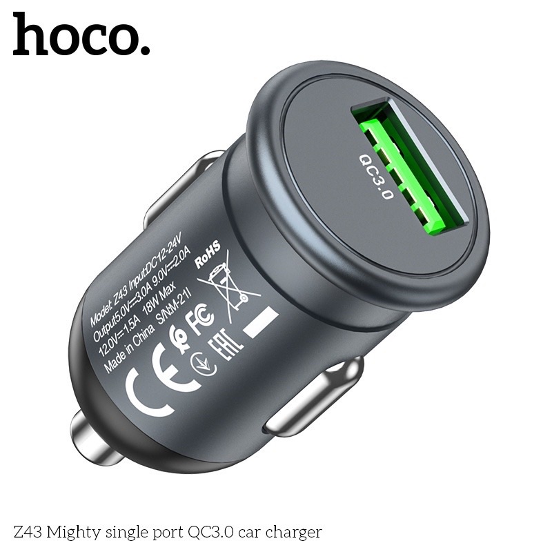 Tẩu sạc Ô tô Hoco Z43 18W QC 3.0 hàng chính hãng bảo hành 12 tháng