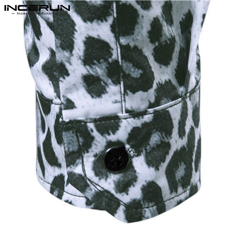 Áo Sơ Mi INCERUN Tay Dài Hoạ Tiết Da Báo Thời Trang Nam