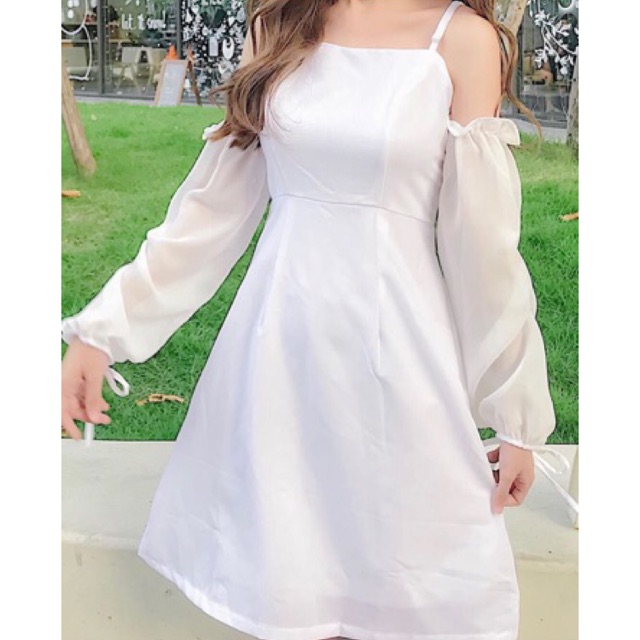 ❎Đầm Rớt Vai Tay Lưới Thắt Nơ