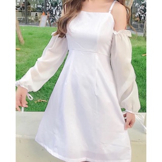 ❎Đầm Rớt Vai Tay Lưới Thắt Nơ