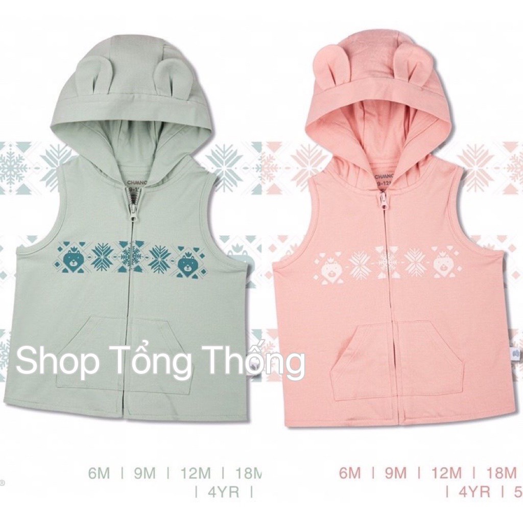 Áo Gile Chaang chất cotton cao cấp có mũ tai gấu mềm mịn thoáng mát thấm hút tốt in tuyết cho bé trai bé gái đủ size