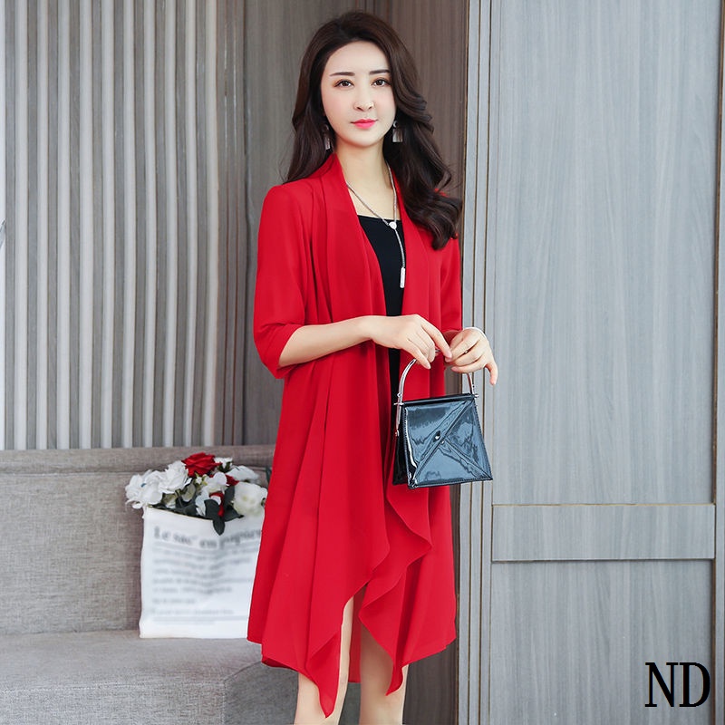 Áo Khoác Cardigan Vải Voan Siêu Mỏng Dài Ngang Gối Màu Trơn Thời Trang Mùa Hè 2022
