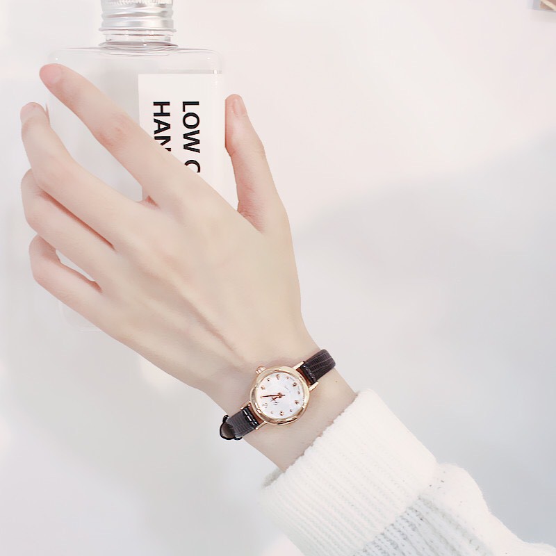 Đồng hồ nữ Yuhao dây da mặt kính vát 3d thời trang sành điệu