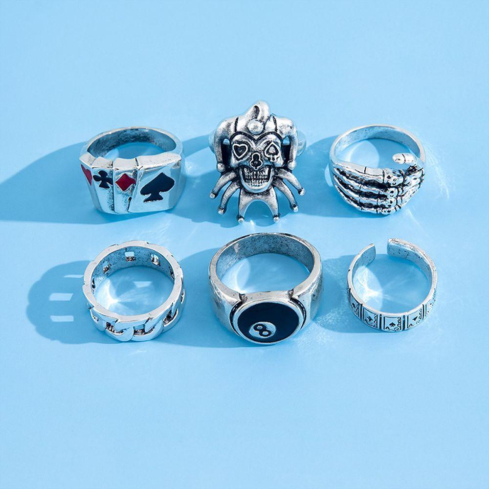 Bộ 6 Nhẫn Thiết Kế Hình Lá Bài Phong Cách Punk Hàn Quốc Thời Trang Cho Nam