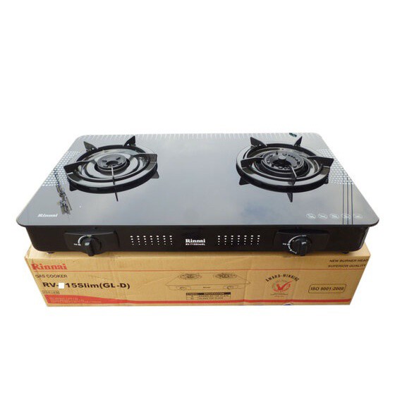 Bếp ga đôi Rinnai RV-615Slim (GL-D) Mặt kính cường lực, Chén đồng có đầu hâm