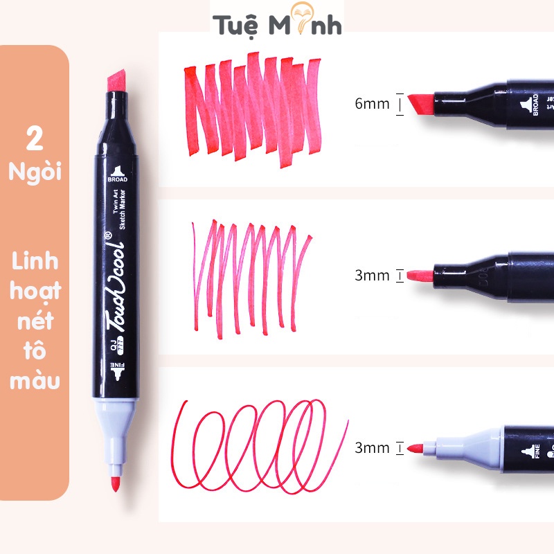 Bút màu dạ Marker Touch Cool bộ 60/48/30/24/12 màu 2 đầu HC1 tô màu hightlight kèm túi họa cụ