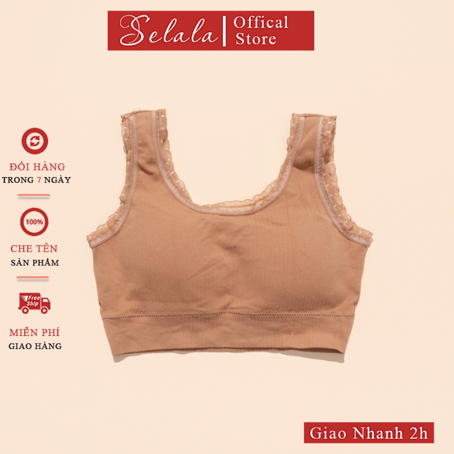 Áo Bra Croptop Selala Len Tăm Viền Ren Đệm Nâng Đỡ Thấm Hút BS02