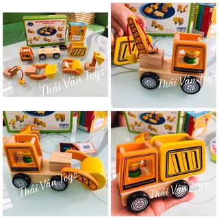 Bộ đồ chơi lắp ráp đa năng xe công trình 5 trong 1 của Winwintoys | Đồ chơi gỗ Việt Nam